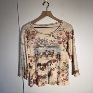 CACTUS Y2K western style Rocky Mountajn cowboy rhinestone embellished shirt L